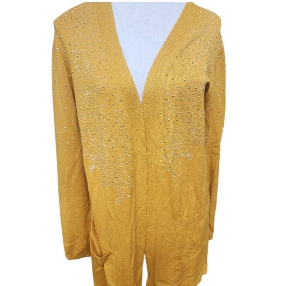Seven Manor Embellished Cardigan Size Large Mustard Front Pockets